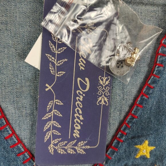 VTG New Direction Denim Vest Womens sz L Christmas Angel Embroidered - Picture 5 of 10